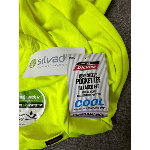 Dickies Genuine Mens Size 3XL Long Sleeve Neon Yellow Shirt Moisture Wicking - Picture 7 of 8